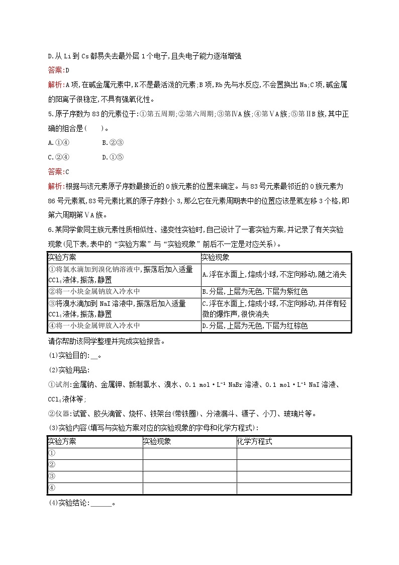 新教材适用高中化学专题5微观结构与物质的多样性第1单元元素周期律和元素周期表第2课时元素周期表及其应用课后习题苏教版必修第一册02