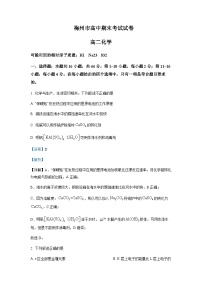 2022-2023学年广东省梅州市高二上学期1月期末化学含解析