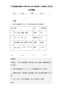 2022-2023学年广东省佛山市第一中学高一上学期10月月考化学试题含解析