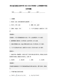 2022-2023学年河北省石家庄北华中学高一上学期期中考试化学试题含解析