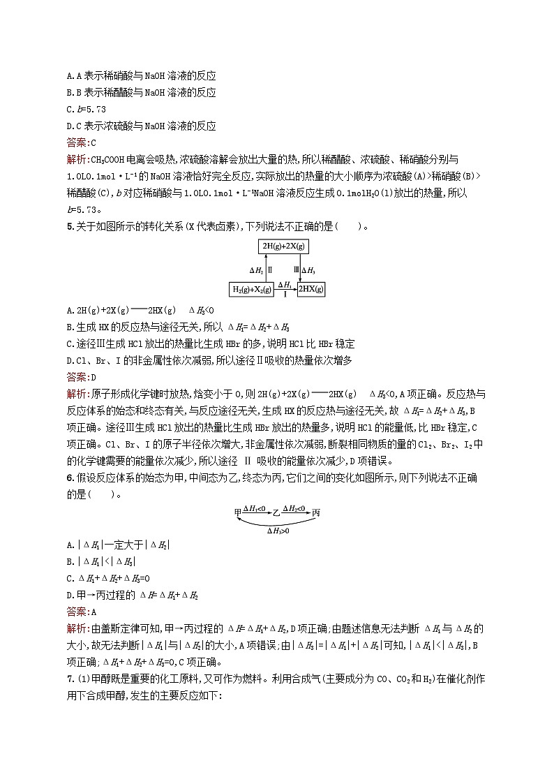 新教材适用2023年高中化学专题1化学反应与能量变化第一单元化学反应的热效应第2课时反应热的测量与计算课后习题苏教版选择性必修102