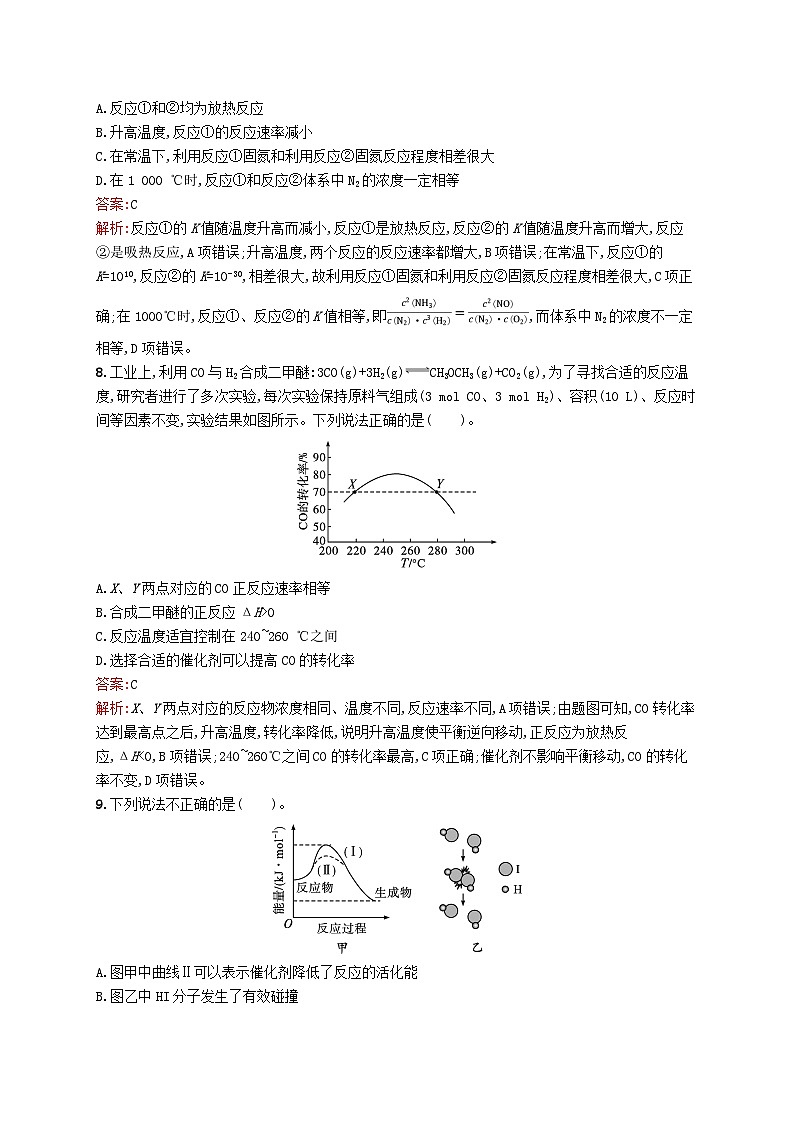 新教材适用2023年高中化学专题2化学反应速率与化学平衡测评A苏教版选择性必修103
