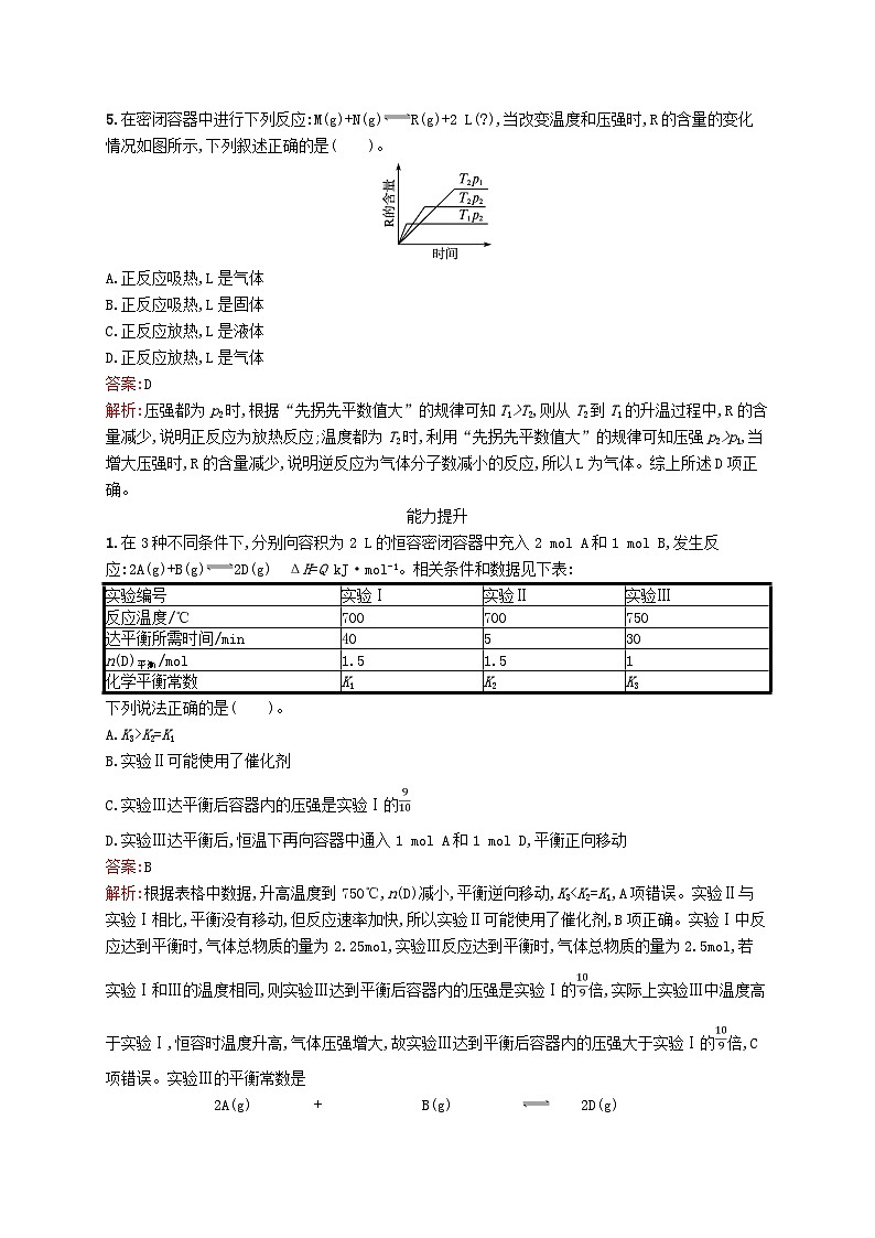 新教材适用2023年高中化学专题2化学反应速率与化学平衡第三单元化学平衡的移动第2课时温度变化对化学平衡的影响课后习题苏教版选择性必修1第3页
