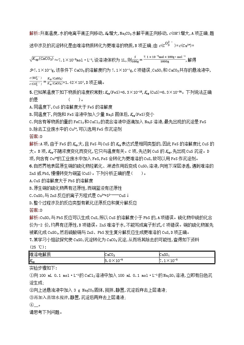 新教材适用2023年高中化学专题3水溶液中的离子反应第四单元沉淀溶解平衡第2课时沉淀溶解平衡原理的应用课后习题苏教版选择性必修102