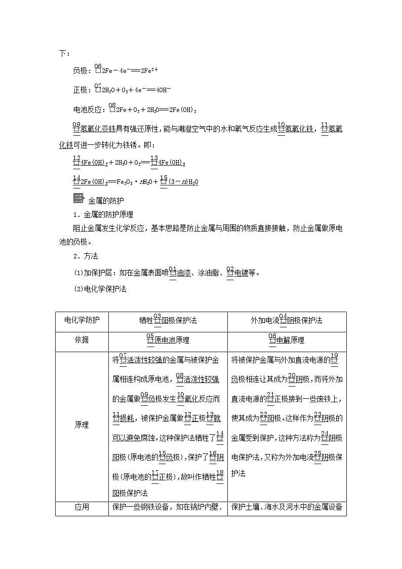 新教材2023年高中化学第1章化学反应与能量转化第4节金属的腐蚀与防护导学案鲁科版选择性必修1第2页