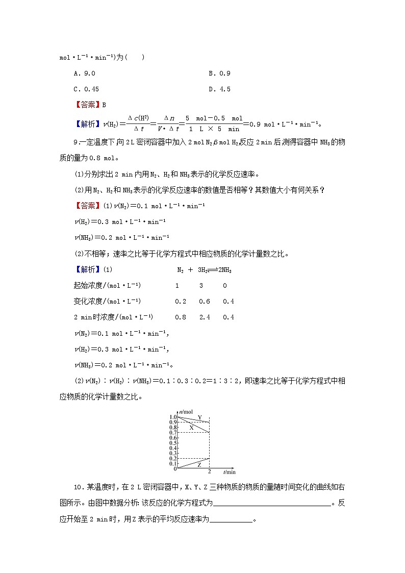 2023春新教材高中化学第6章化学反应与能量第2节化学反应的速率与限度第1课时化学反应的速率课后提能训练新人教版必修第二册03
