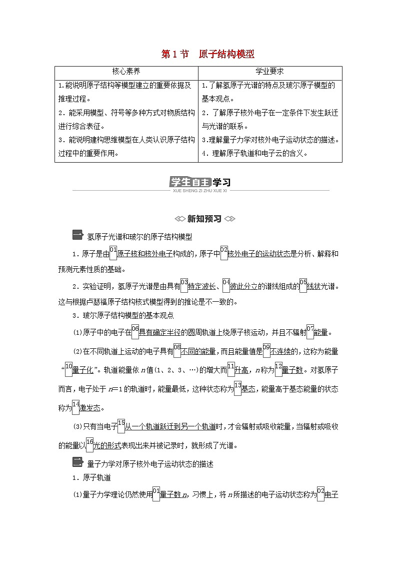 新教材2023年高中化学第1章原子结构与元素性质第1节原子结构模型导学案鲁科版选择性必修201