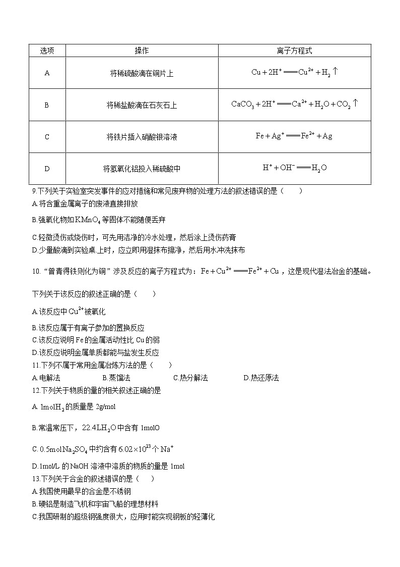 2023年1月辽宁省普通高中学业水平合格性考试化学试题第2页