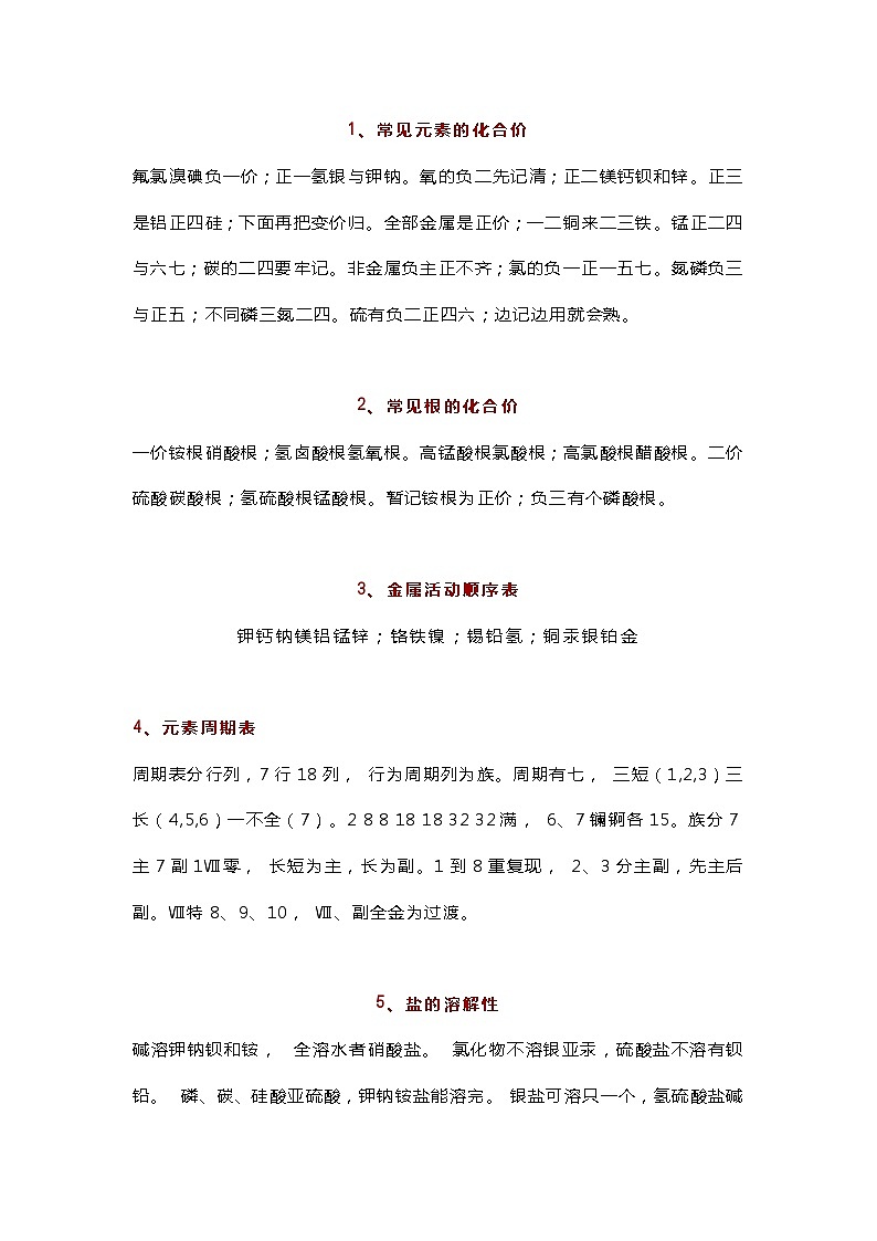 高中化学23条知识顺口溜第1页