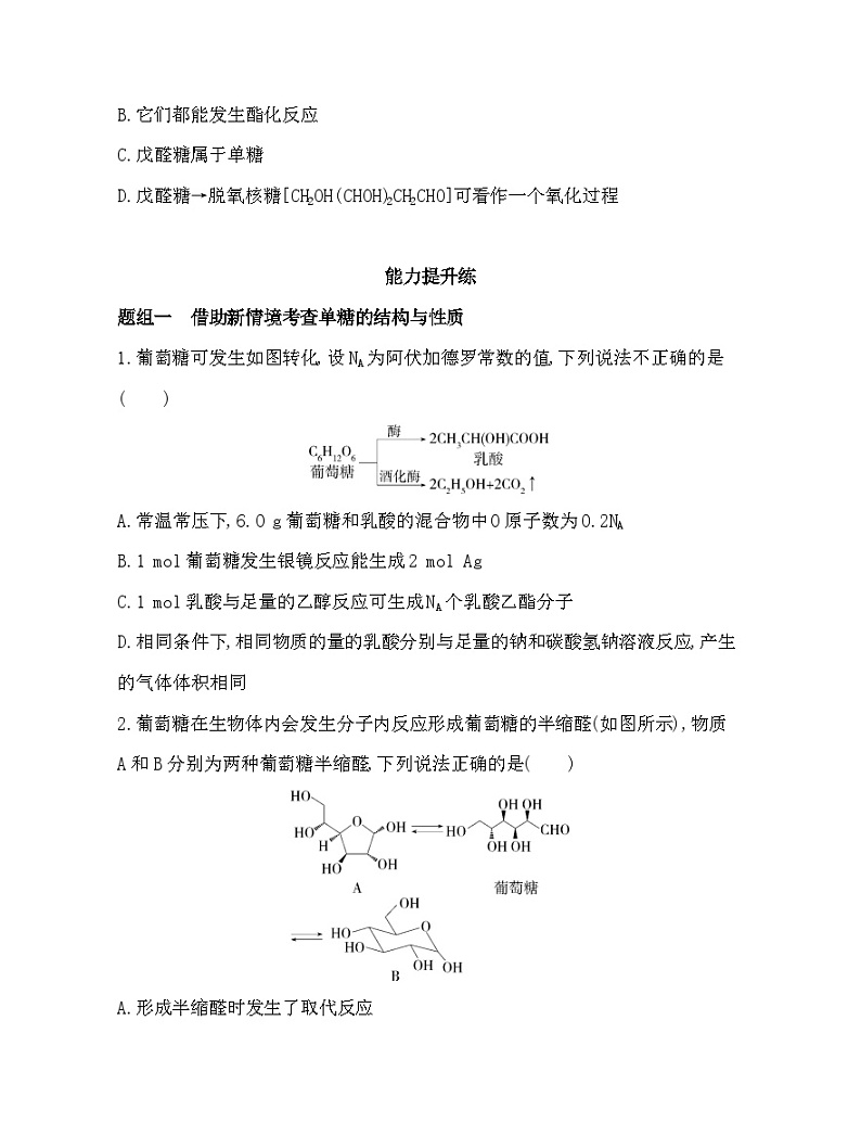 2023人教版选择性必修3 有机化学基础 第四章 生物大分子 第1课时 糖类的组成和分类 单糖 试卷03