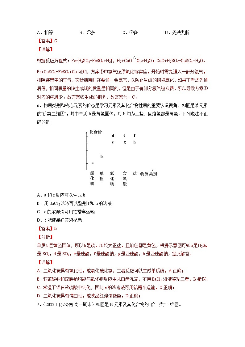 人教版化学必修第二册 周测小卷 第03周 专题强化练一 硫、氮及其化合物的转化、计算和综合实验03