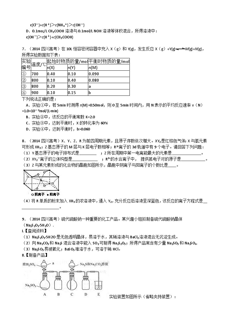 高考真题：2014年高考四川理综化学试题和参考答案02
