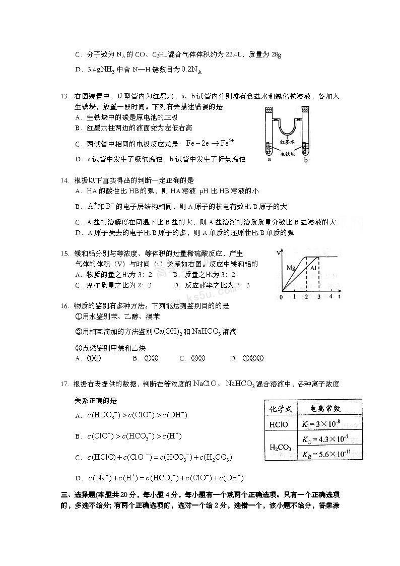 2009年上海市高考化学试题及答案03