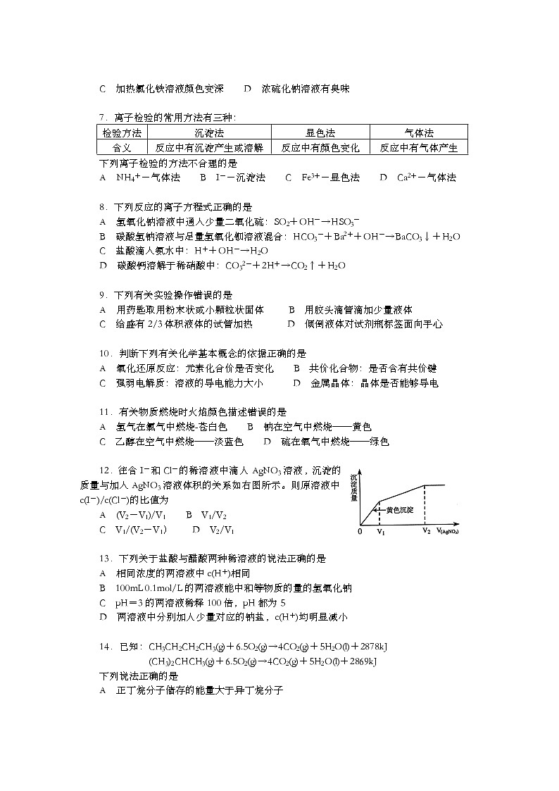 2007年上海市高考化学试题及答案第2页