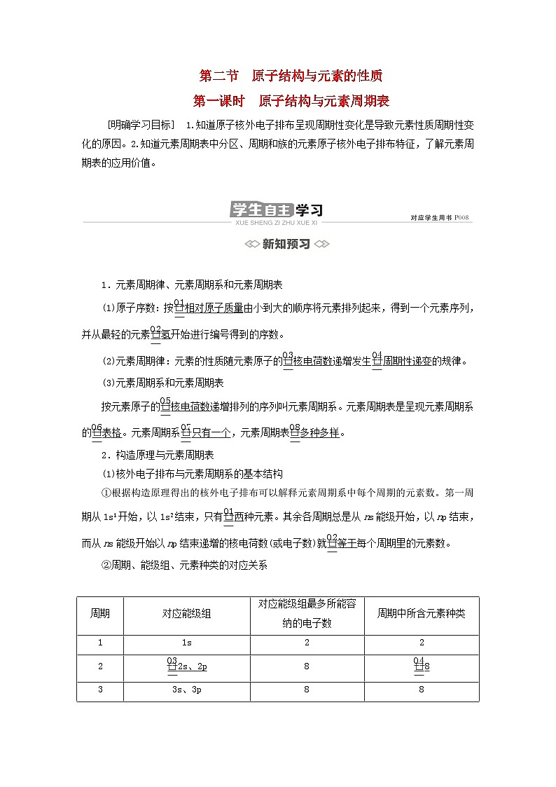 新教材2023年高中化学第一章原子结构与性质第二节原子结构与元素的性质第一课时原子结构与元素周期表导学案新人教版选择性必修201