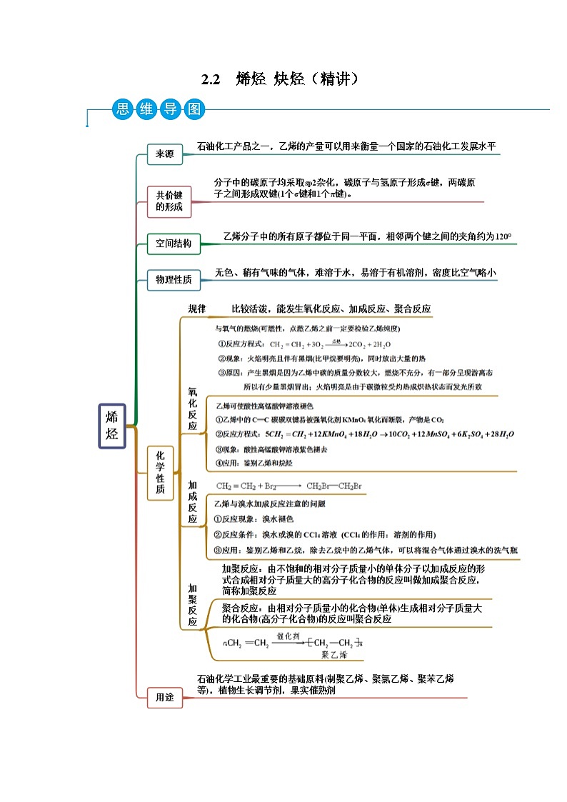 2.2 烯烃 炔烃（精讲）-（人教版2019选择性必修3） 试卷01