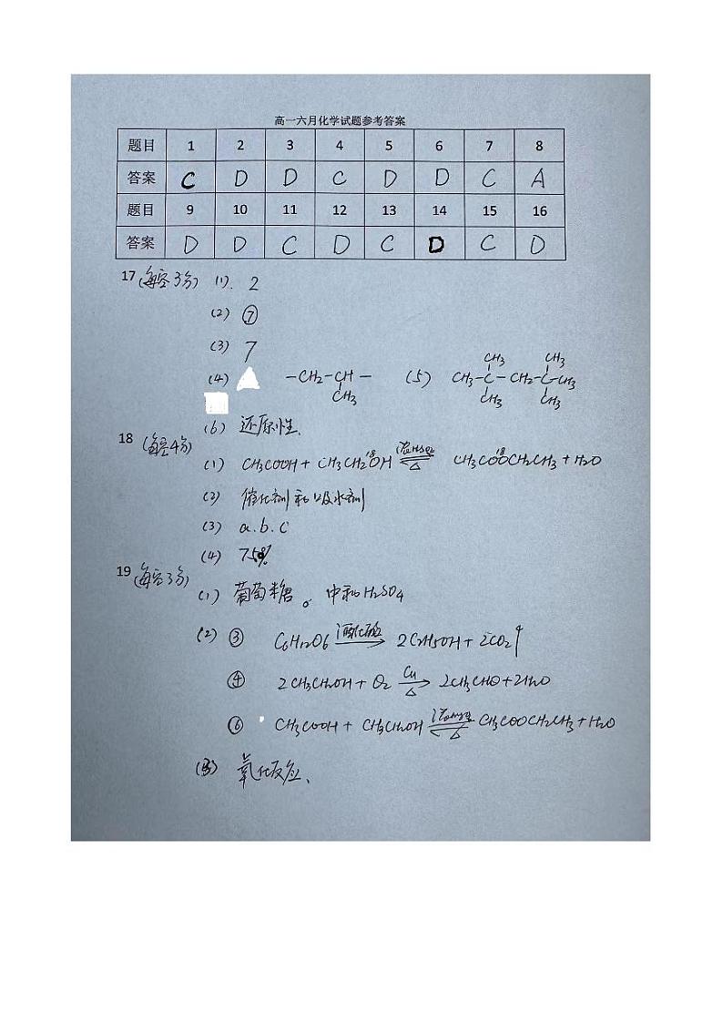 高一下化学六月月考答案第1页