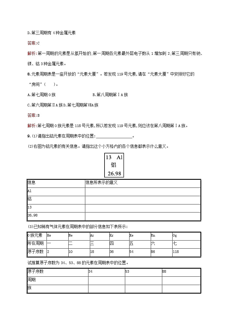 新教材适用2023年高中化学第4章物质结构元素周期律第1节原子结构与元素周期表第2课时元素周期表课后习题新人教版必修第一册03