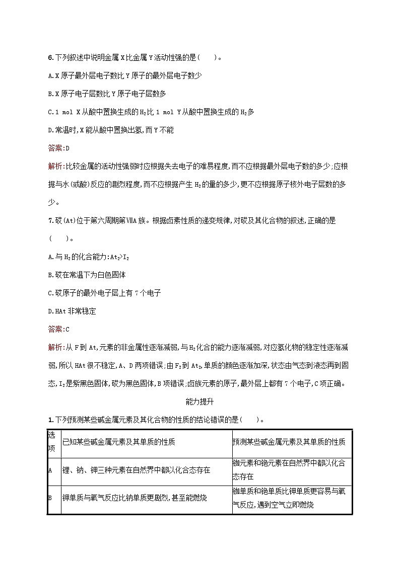 新教材适用2023年高中化学第4章物质结构元素周期律第1节原子结构与元素周期表第4课时原子结构与元素的性质课后习题新人教版必修第一册第3页