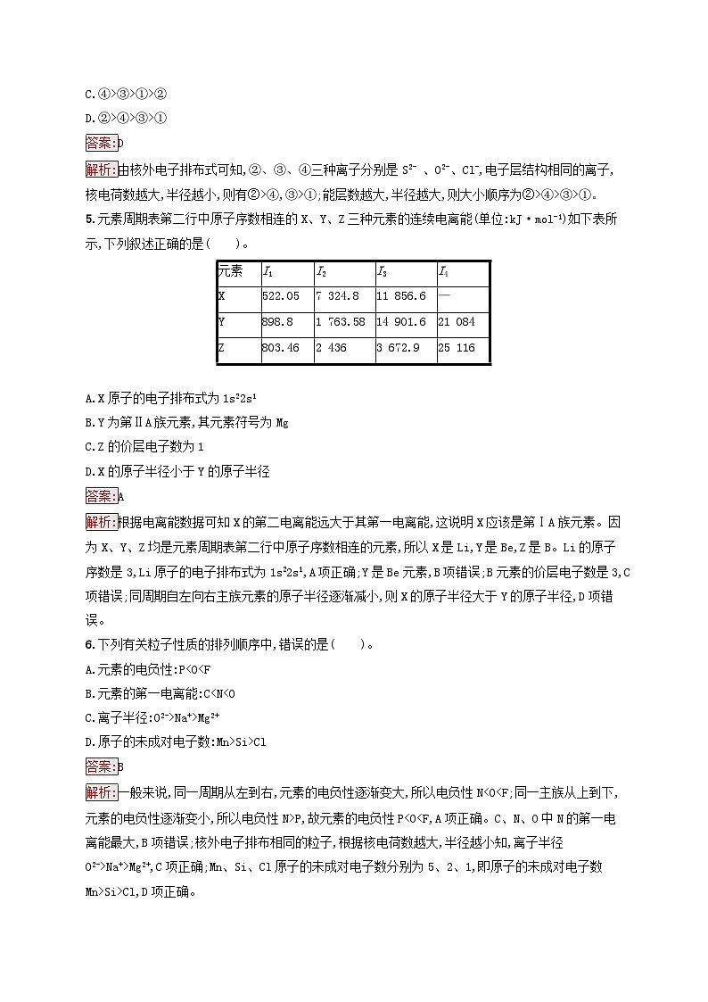 新教材适用2023年高中化学第1章原子结构与性质第2节原子结构与元素的性质第2课时元素周期律课后习题新人教版选择性必修2第2页