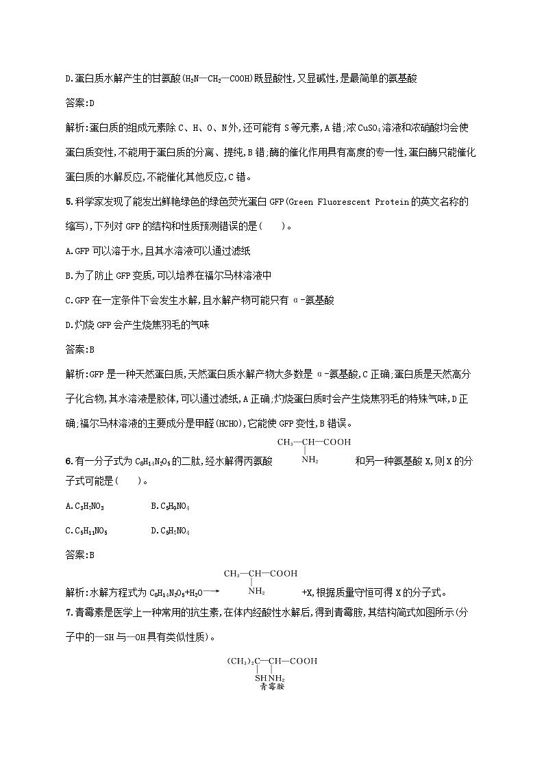 新教材适用2023年高中化学第四章生物大分子第二节蛋白质课后习题新人教版选择性必修302