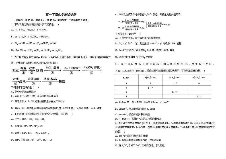 山东省烟台第一中学2022-2023学年高一下期6月模拟测试化学试题01