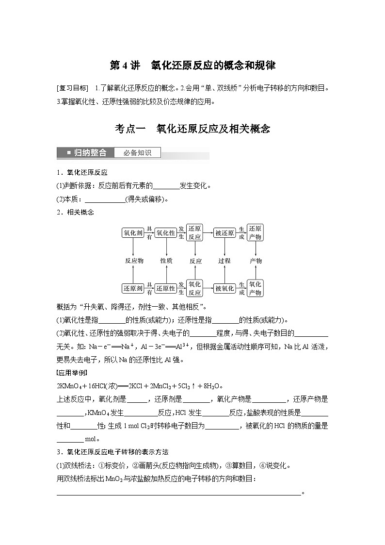 2024年高考化学一轮复习（新高考版） 第1章 第4讲　氧化还原反应的概念和规律 练习课件01