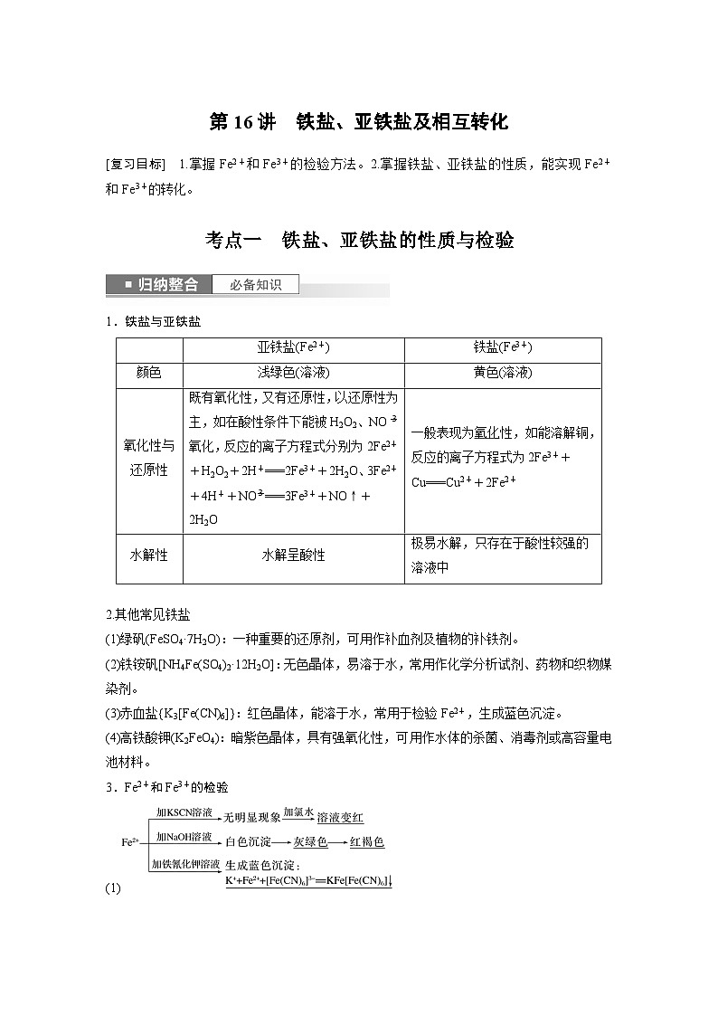 2024年高考化学一轮复习（新高考版） 第4章 第16讲　铁盐、亚铁盐及相互转化 练习课件01