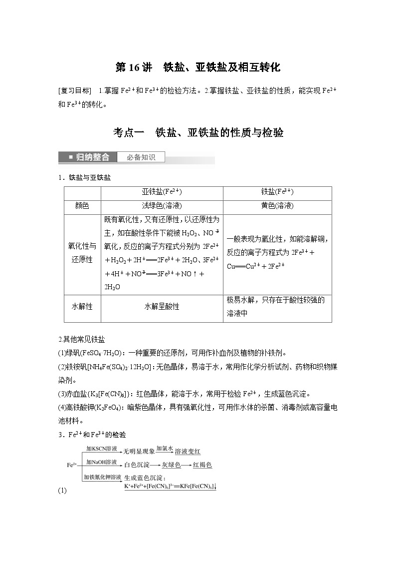 2024年高考化学一轮复习（新高考版） 第4章 第16讲　铁盐、亚铁盐及相互转化 练习课件01