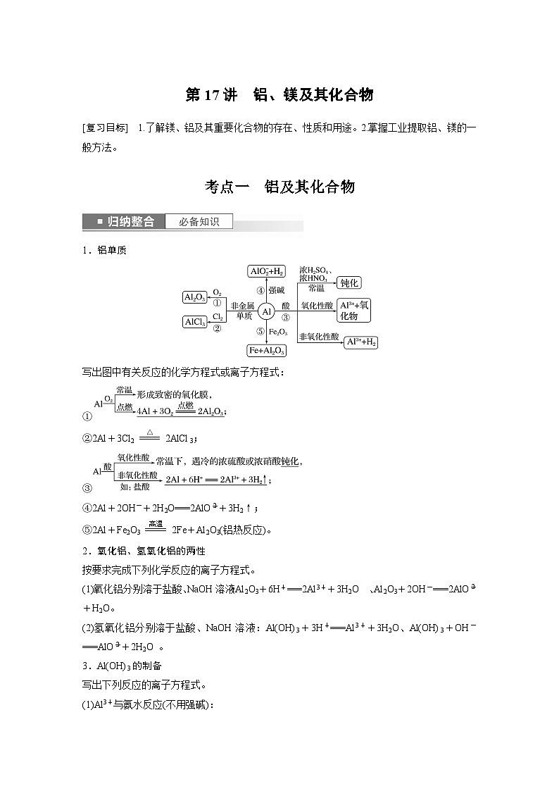 2024年高考化学一轮复习（新高考版） 第4章 第17讲　铝、镁及其化合物 练习课件01