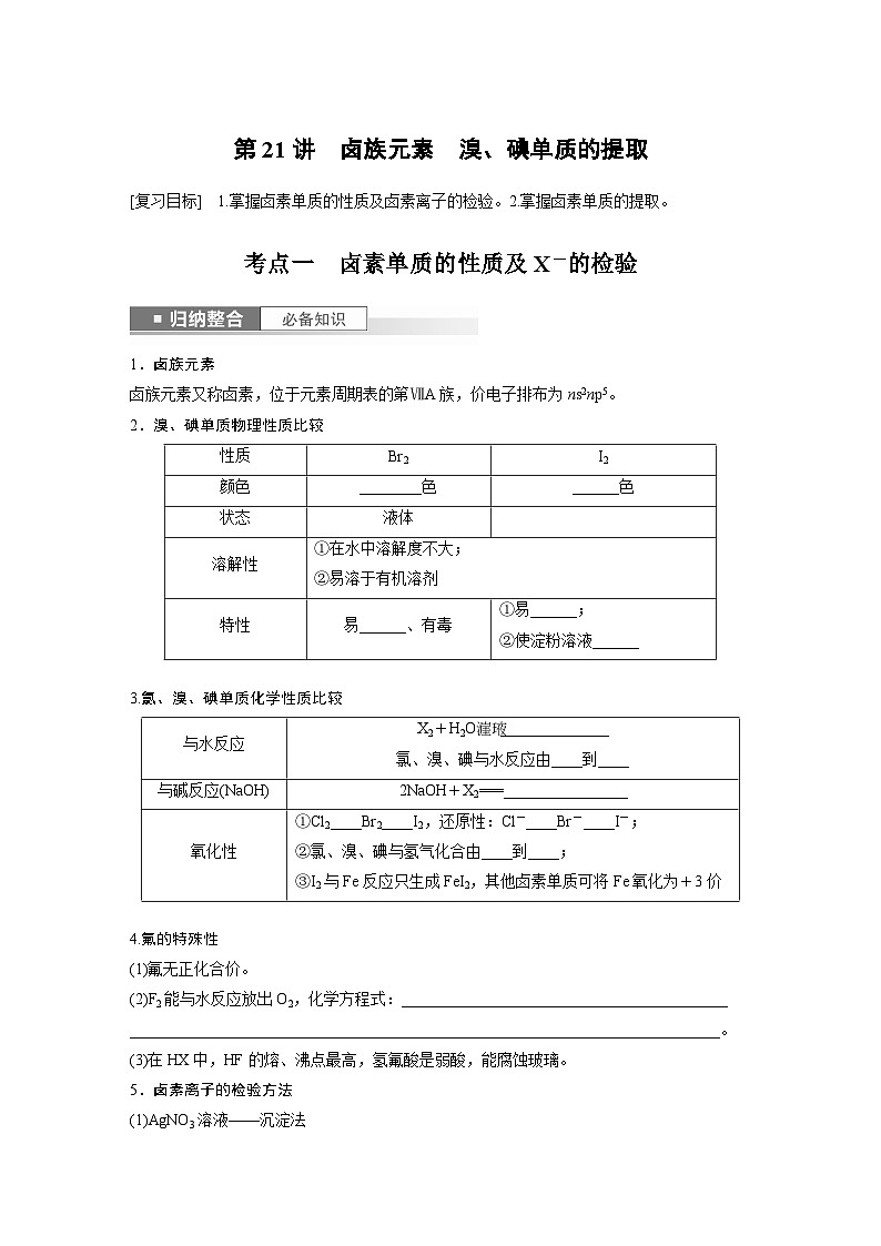 2024年高考化学一轮复习（新高考版） 第5章 第21讲　卤族元素　溴、碘单质的提取 练习课件01