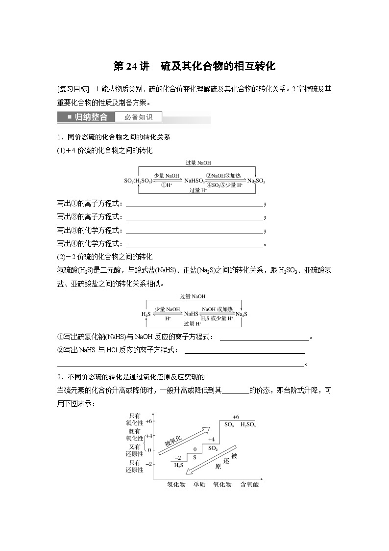 2024年高考化学一轮复习（新高考版） 第5章 第24讲　硫及其化合物的相互转化 练习课件01