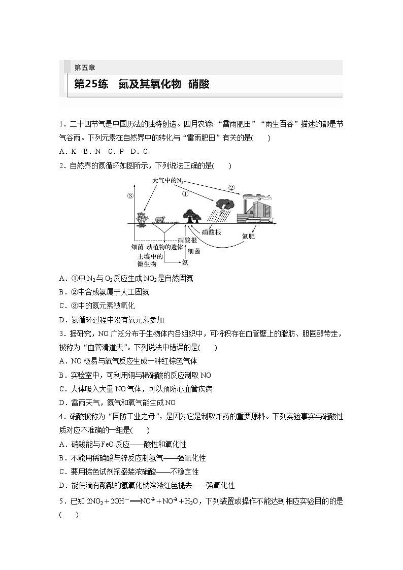 2024年高考化学一轮复习（新高考版） 第5章 第25讲　氮及其氧化物　硝酸 练习课件01