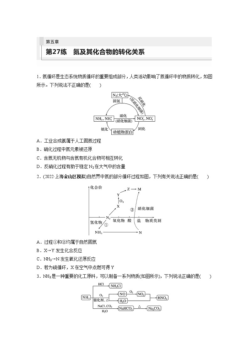 2024年高考化学一轮复习（新高考版） 第5章 第27讲　氮及其化合物的转化关系 练习课件01
