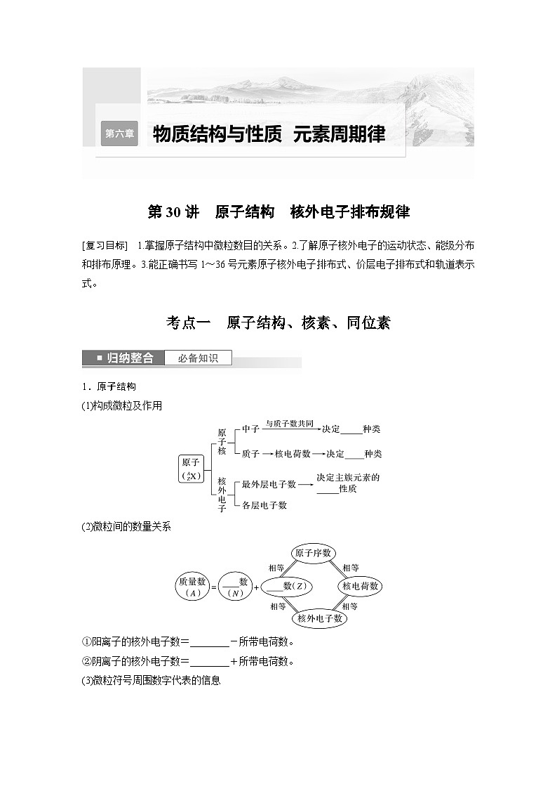 2024年高考化学一轮复习（新高考版） 第6章 第30讲　原子结构　核外电子排布规律 练习课件01