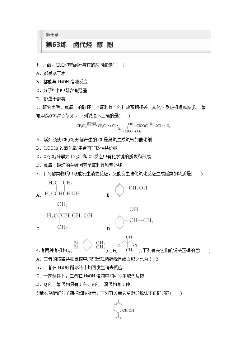 2024年高考化学一轮复习（新高考版） 第10章 第63讲　卤代烃　醇　酚 练习课件01