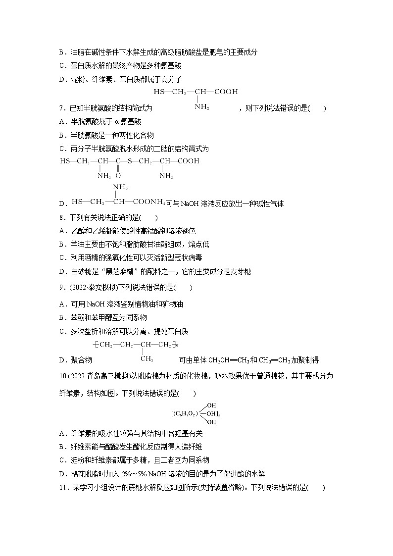 2024年高考化学一轮复习（新高考版） 第10章 第65讲　油脂　生物大分子 练习课件02