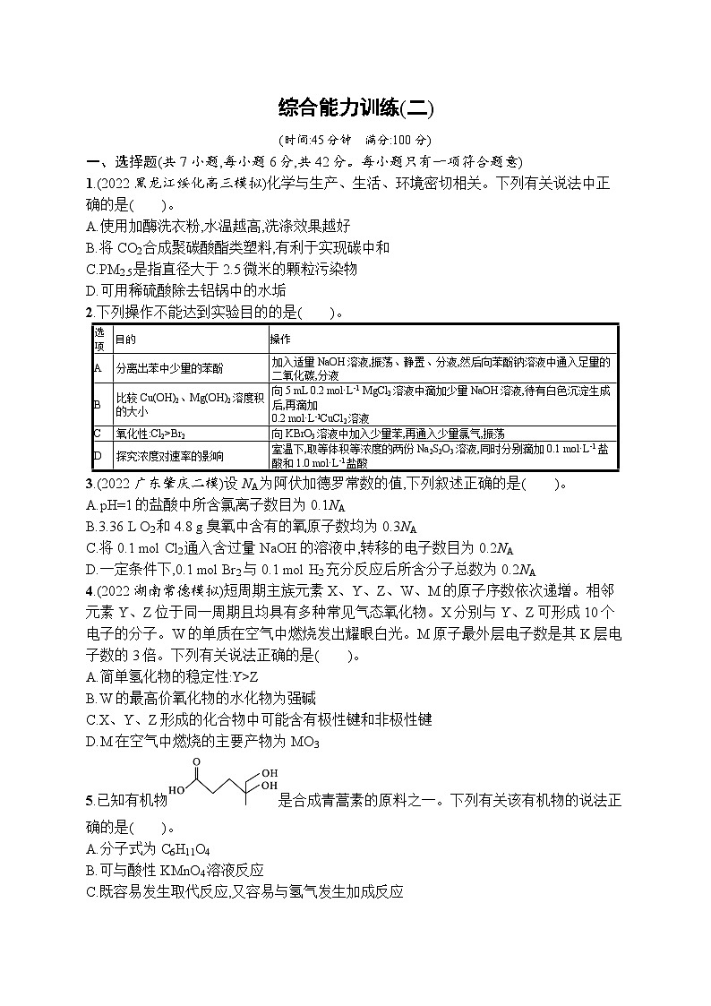 2023届高考化学二轮总复习广西专版课后习题 综合能力训练(二)第1页
