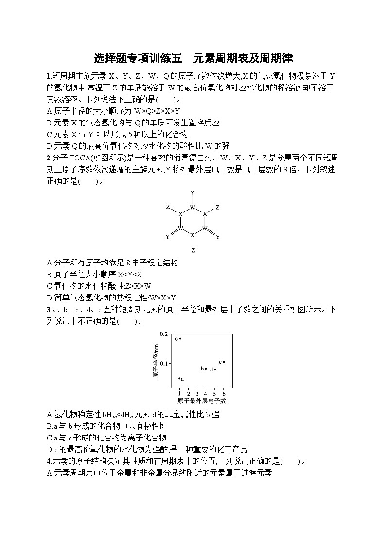 2023届高考化学二轮总复习广西专版课后习题 选择题专项训练五 元素周期表及周期律第1页