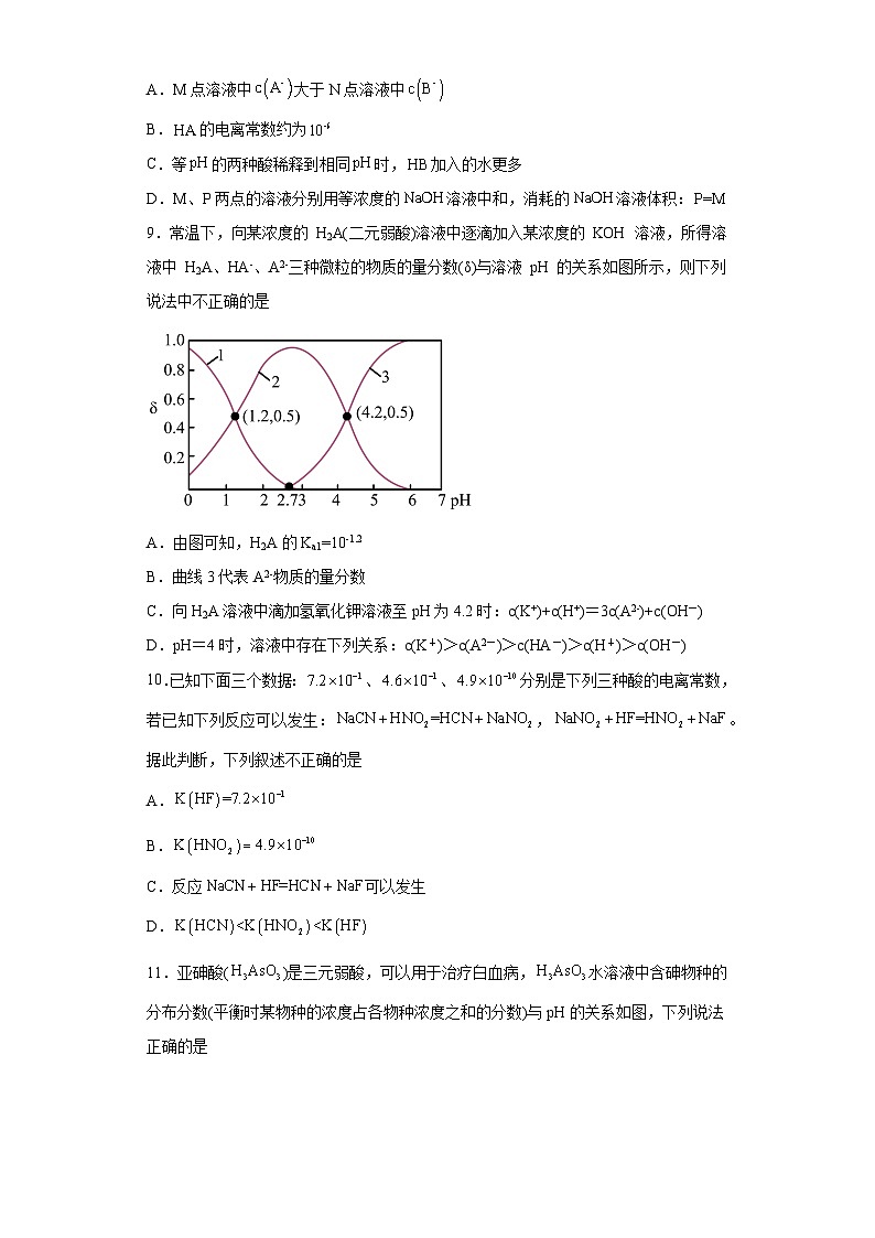 2024届高三化学一轮复习（小题训练）--电离平衡常数03