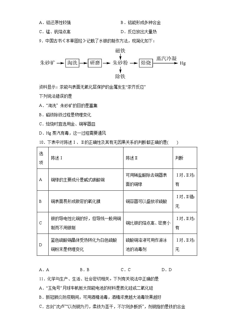 2024届高三化学一轮复习（小题训练）--金属材料02