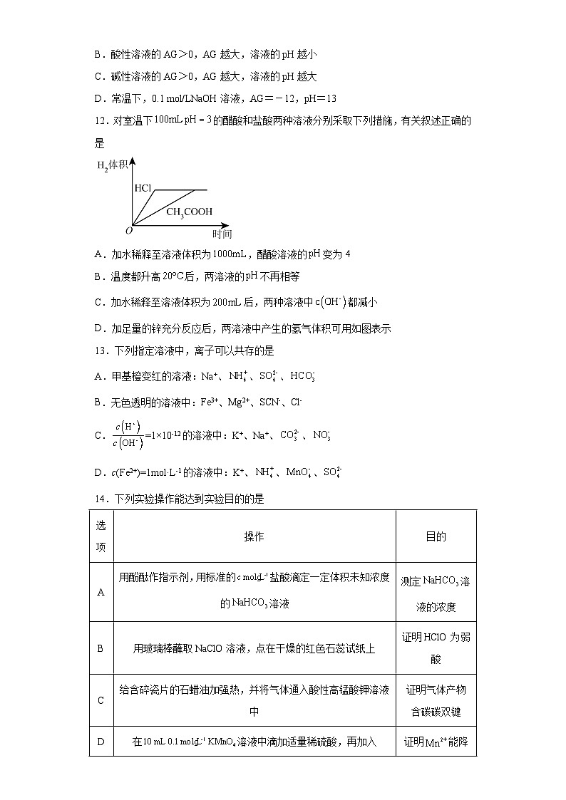2024届高三化学一轮复习（小题训练）--溶液的酸碱性与pH第3页