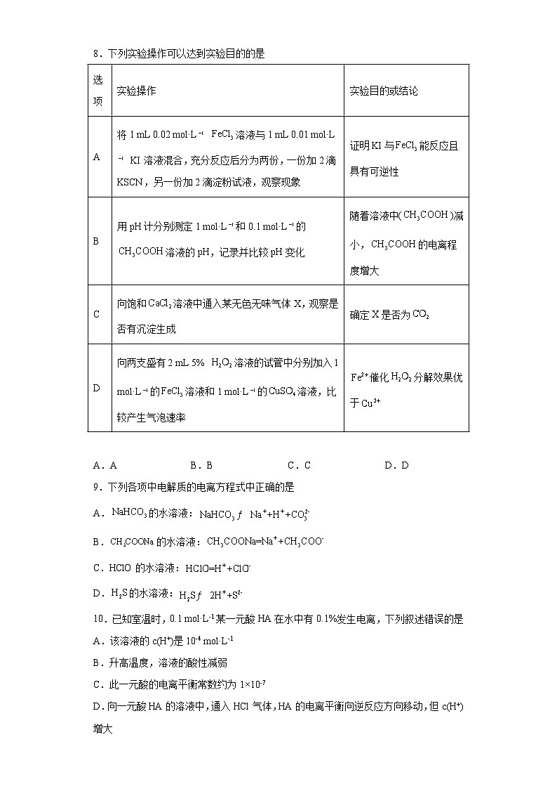 2024届高三化学一轮复习（小题训练）-弱电解质的电离平衡第3页