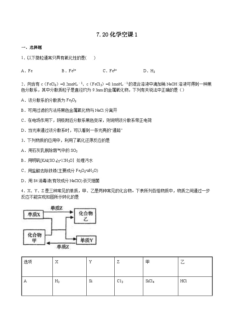 2023年人教版新教材高中化学高一学年暑假巩固练习-元素及其化合物101