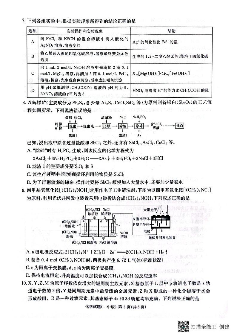 2023届湖南省长沙市第一中学高三下学期模拟试卷（二）化学试卷PDF版含答案03