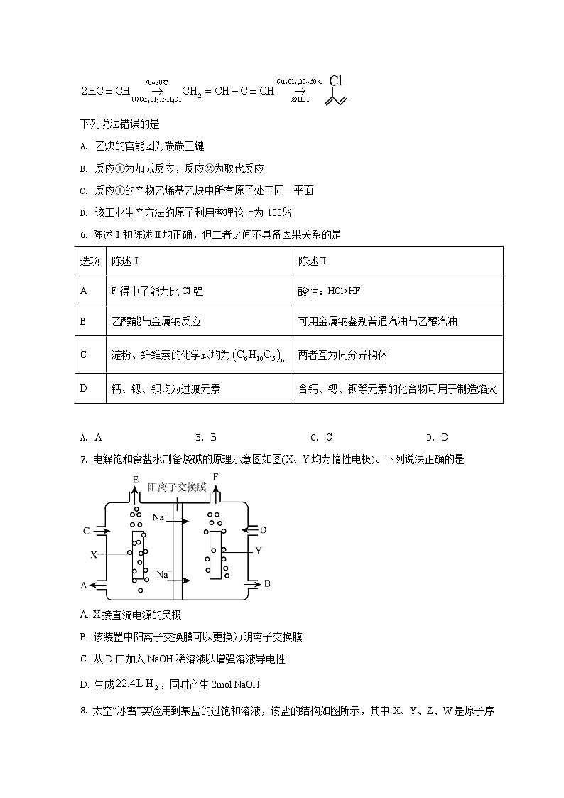 2022滨州高一下学期期末考试化学试题含解析02