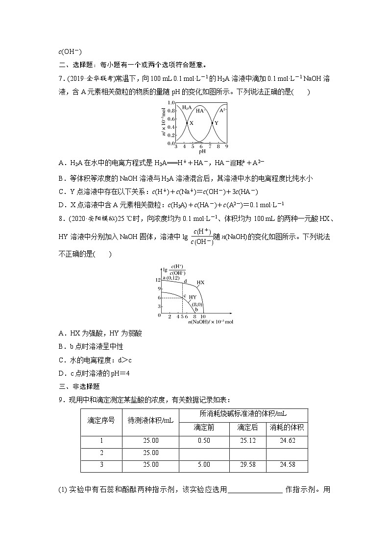 高三化学每天练习20分钟—水酸碱中和滴定与图像拓展03