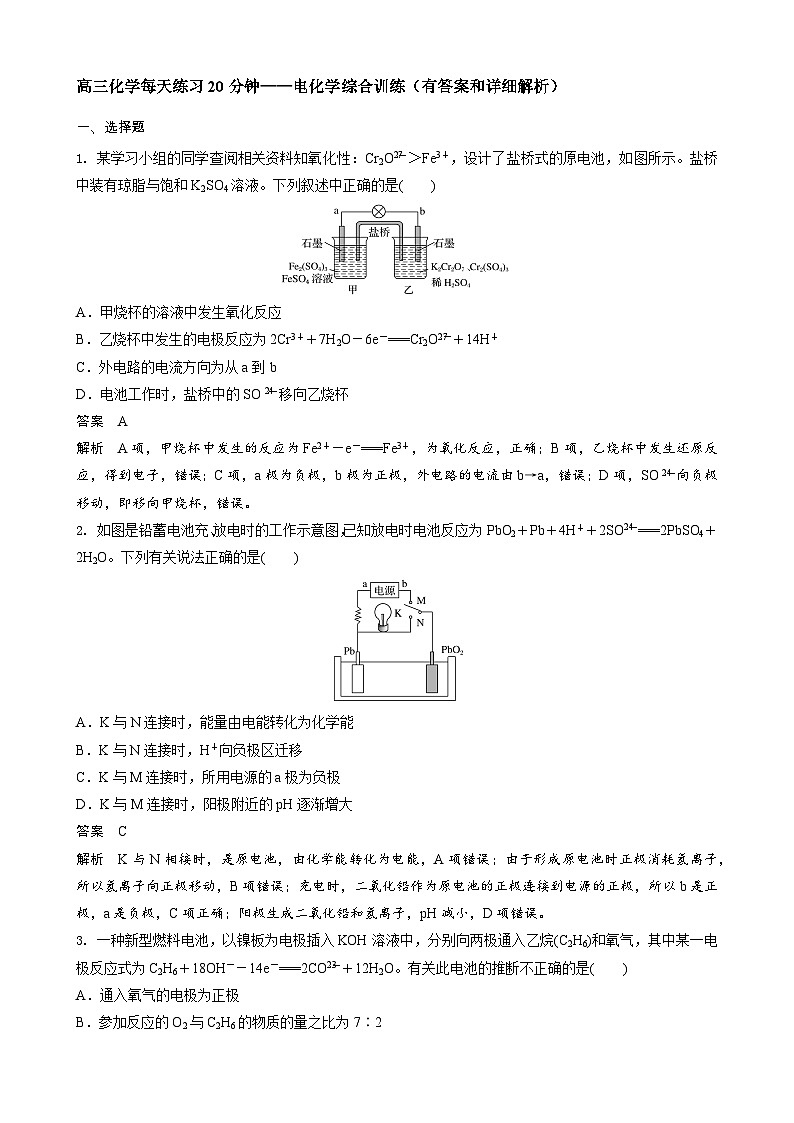 高三化学每天练习20分钟—电化学综合训练第1页