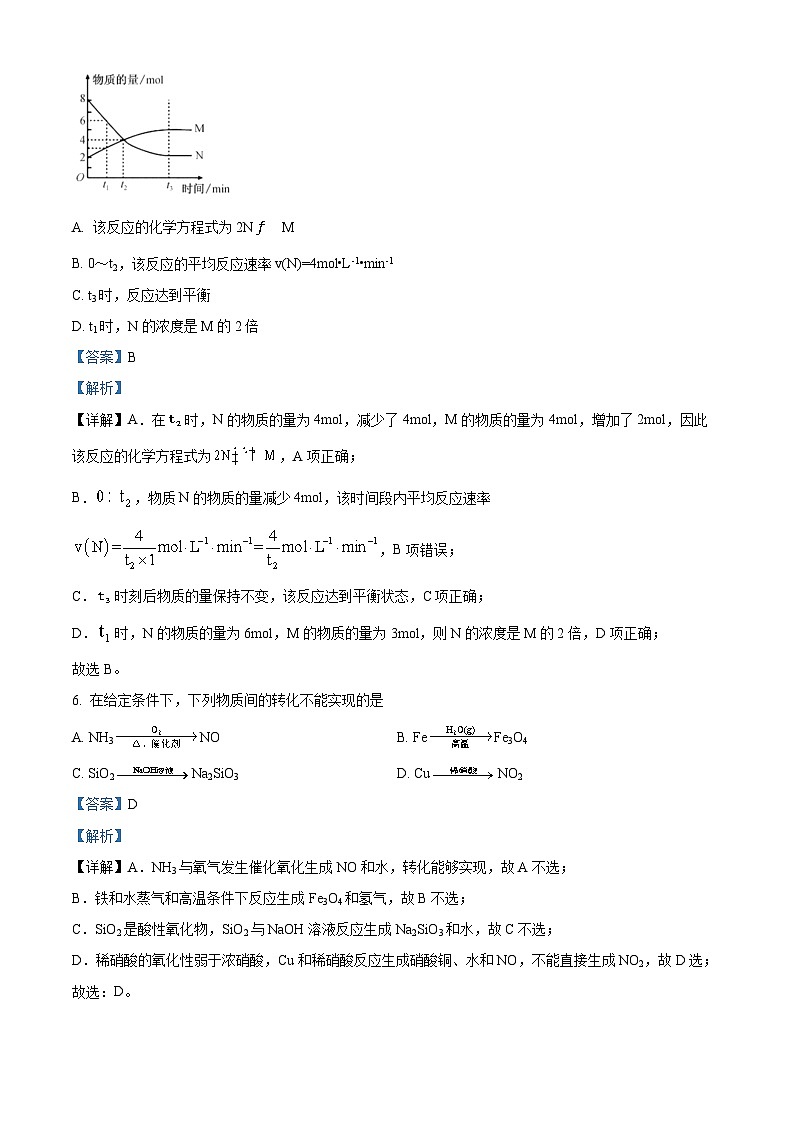 安徽省新高中创新联盟TOP二十名校2022-2023学年高一化学下学期5月联考试题（Word版附解析）第3页
