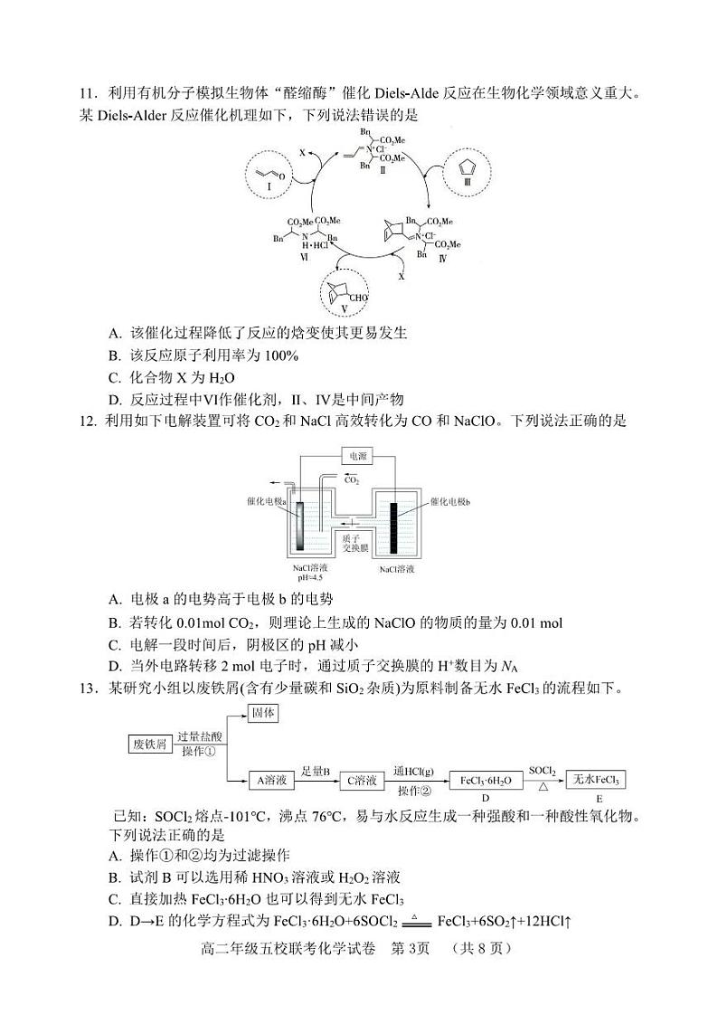2023河北省“五个一”名校联盟高二6月联考化学试题含答案题卡03
